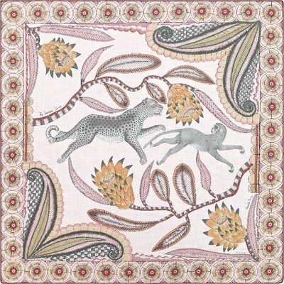 Hermes Cashmere Silk Scarf Shawl 140 Savanna39s dance Animal Tiger Africa Auth 