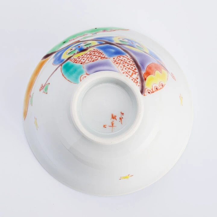 Kutani yaki porcelain Japanese Rice bowl Gohan Chawan Fukuro Owl Ginshu Japan