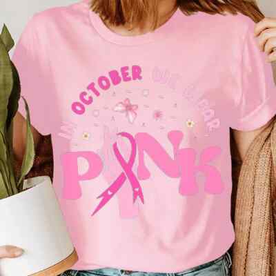 En octubre We We Wear Pink Breast Cancer Awareness Pink Ribbon camiseta para ...