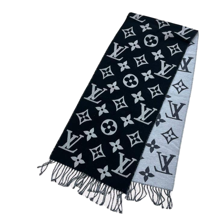 LOUIS VUITTON 401910 Chevron stripe Logo pattern Scarf wool Black/Gray