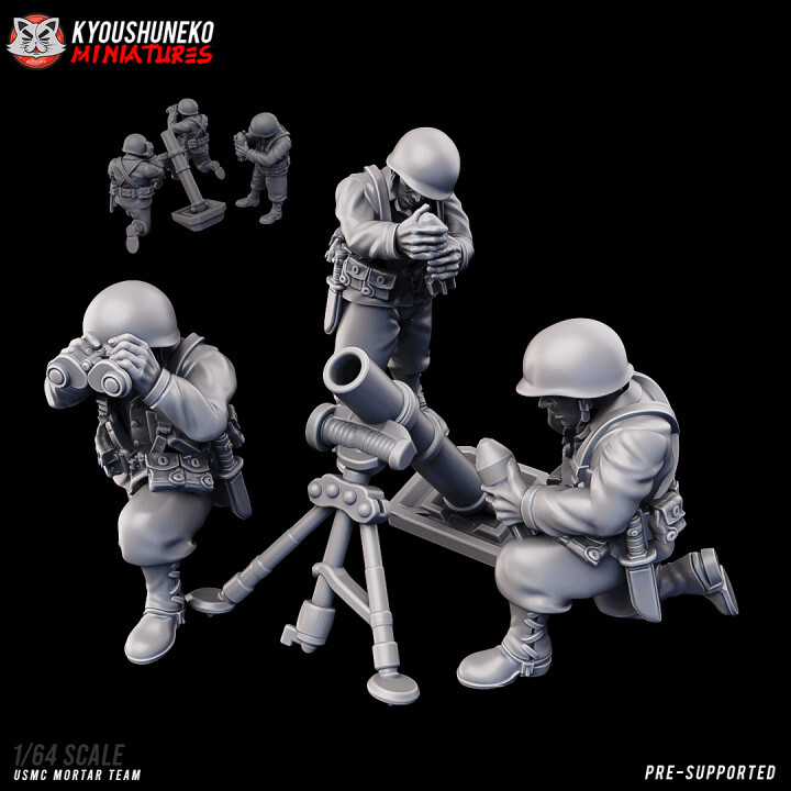 WW2 US Marine Corps Mortar Team, 15mm scale Wargaming American Soldier Miniature