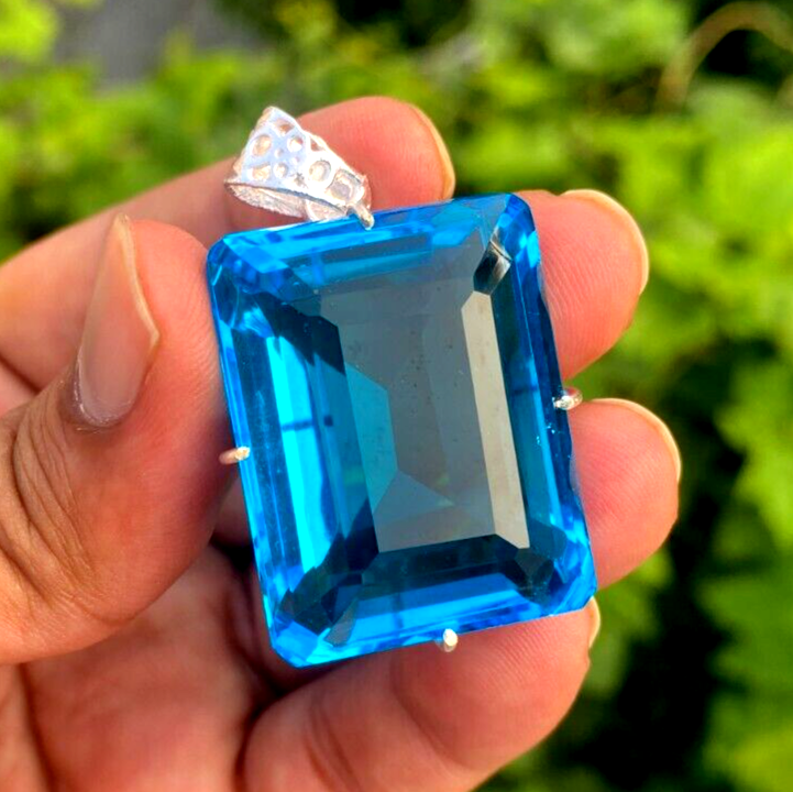 120 Ct EGL Certified Natural Blue Topaz 925 Solid Silver Pendant Loose Gemstone