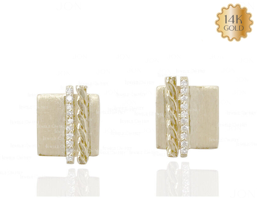 18K Yellow Gold 0.06 Ct Natural Diamond Braided and Bar Solid Plate Earring