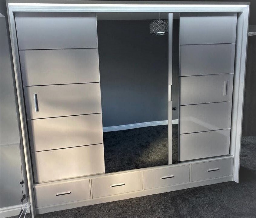 Brilliant Offer High Gloss Sycylia Sliding Door Mirrored Wardrobe For