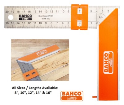Bahco 9048 Aluminium Block Try Square With Stainless Rule Blade