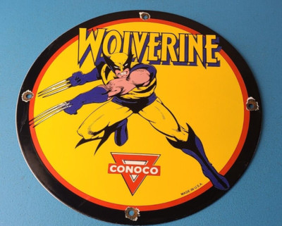 Vintage Conoco Gasoline Porcelain Sign - Wolverine X-Men Comics Gas Pump Sign