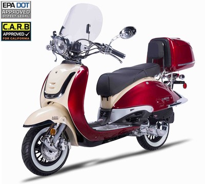 FREE SHIP 150cc Moped Gas Scooter Retro Motorcycle + Remote Alarm Windshield LED