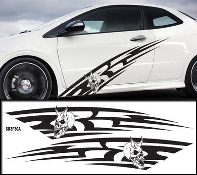FGD Skull Flames Car Pinstripe Racing Side Graphics Decals 61'' x 12'' SK3f30A