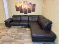 Extendable Brown Leather Corner Sofa