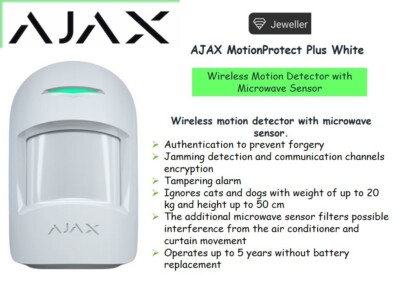 AJAX MotionProtect Plus White Wireless Motion Detector with Microwave Sensor