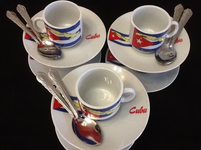 2 oz Cuban Espresso coffee cup set. 18 pc set. Cafe Cubano Flag Style Island