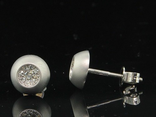 Pre-owned Jfl Diamonds & Timepieces Diamond Domed Brushed Finish Earrings 10k White Gold Round Pave Studs 1/4 Tcw.