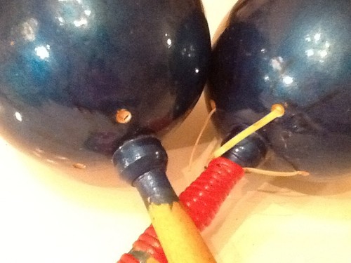 Pair of Blue Mexican Maracas Hand Painted Vintage 1980s