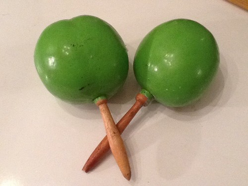 Pair of Green Mexican Maracas Hand Painted Vintage 1980s