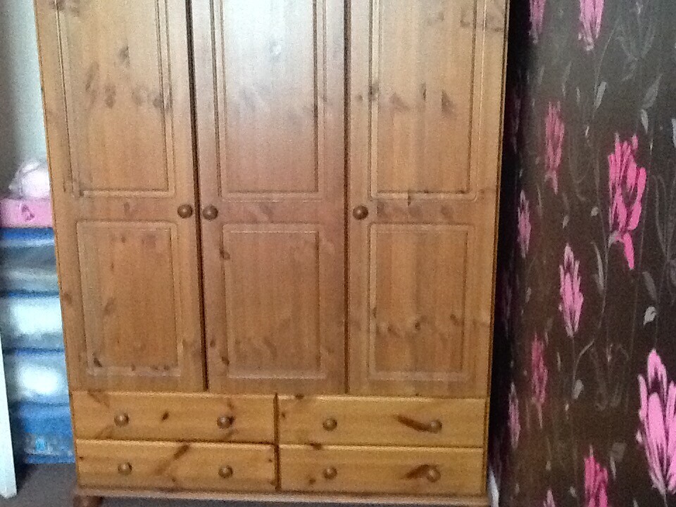 Solid Pine Wardrobe 3 Door 4 Drawer Perfect Condition May Be