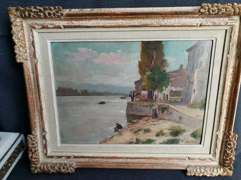 Charles Lacour (1861-1941) Baix Bord Du RhÃ´Ne Huile Sur Panneau **