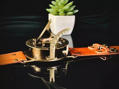 Steampunk Wrist Brass Compass & Sundial Watch Handmade Collectible Nautical Gift