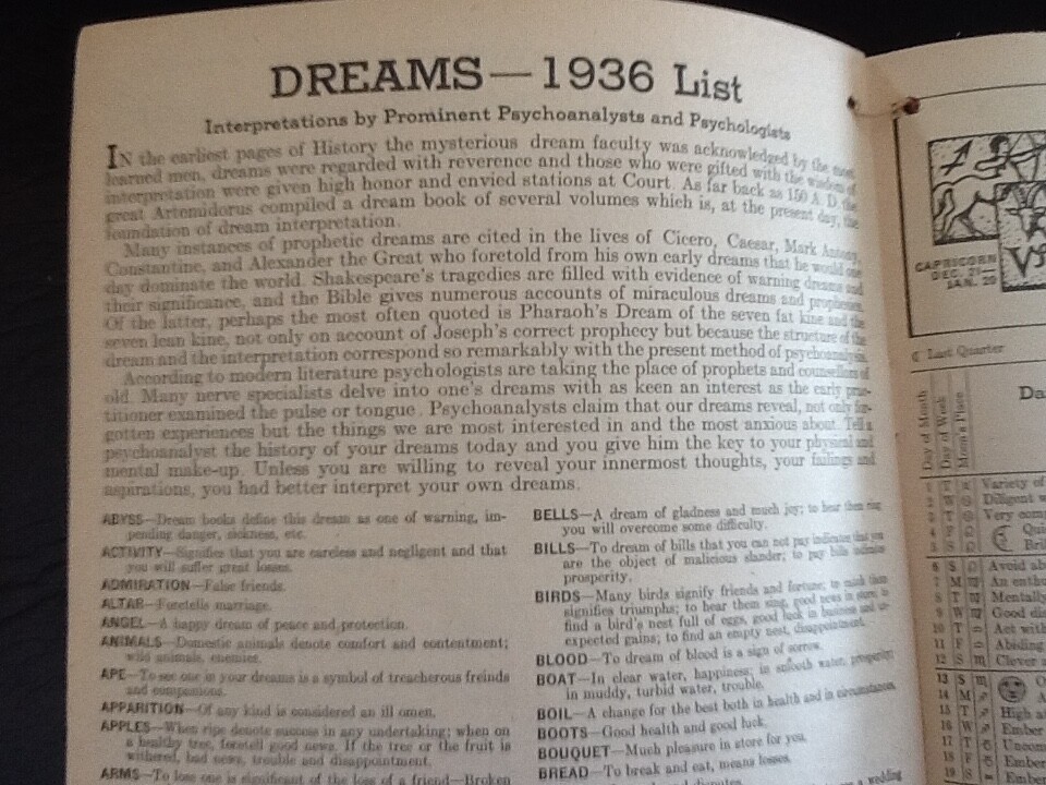Elgin Drug Store 1936 Dream and Almanac booklet. Elgin, Nebraska. Swamp Root.