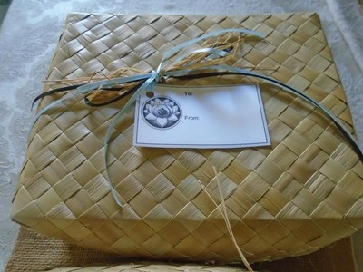 Signed by an Artist Medium Hawaiian Lauhala Gift Box with 2 Hawaiian Tarot Decks