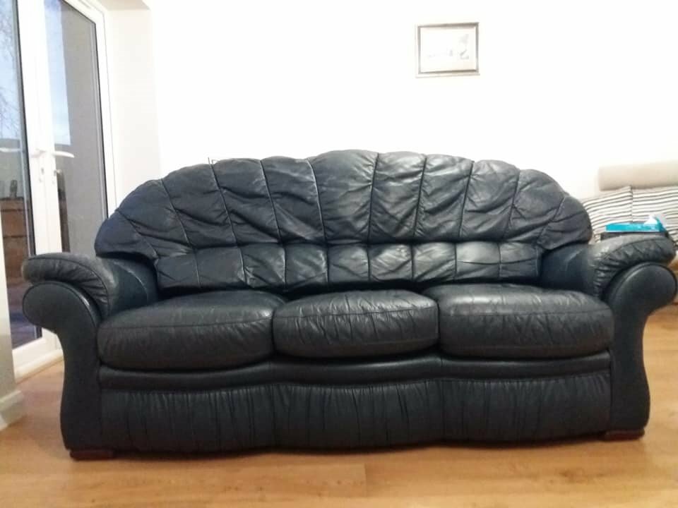 Dark Blue Leather Sofa