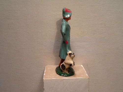 Vintage Barclay lead lady. Blue outfit, black and white dog. 3