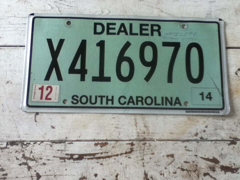 License Plate Tag South Carolina SC Dealer Flat X416970 2014 Rustic
