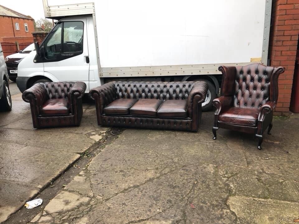 ANTIQUE BROWN LEATHER CHESTERFIELD SUITE 3 PIECE CLASSIC CHESTERFIELD