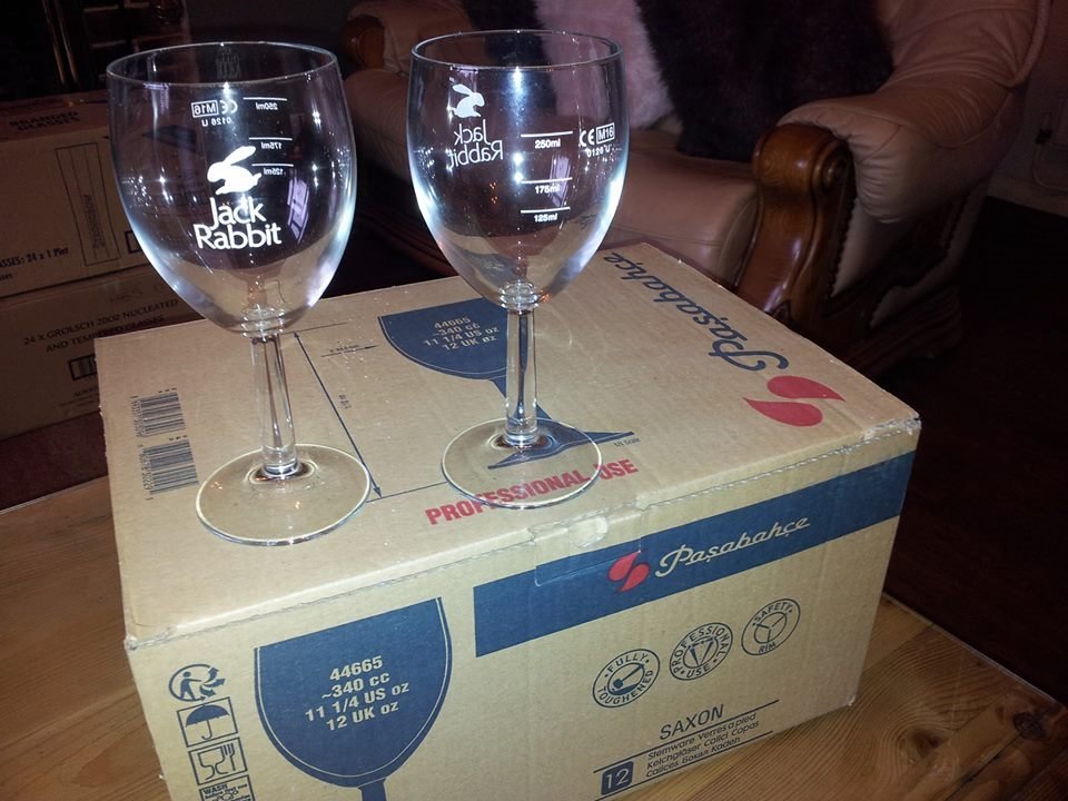 1 box of 12 jack rabbit wine glasses 250ml175ml125ml.(new) in