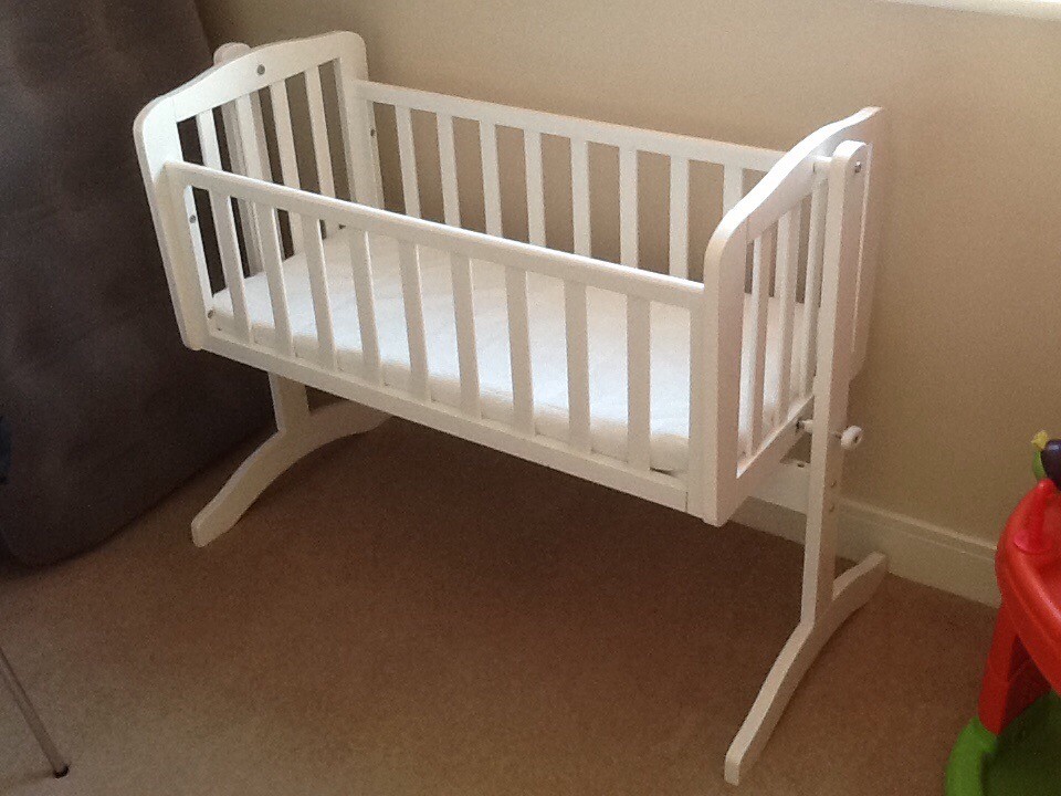 Baby Wooden Swinging Crib Cot Bed With Mattress Very Good Condition