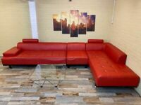 Pop Red Large Leather Corner Sofa
