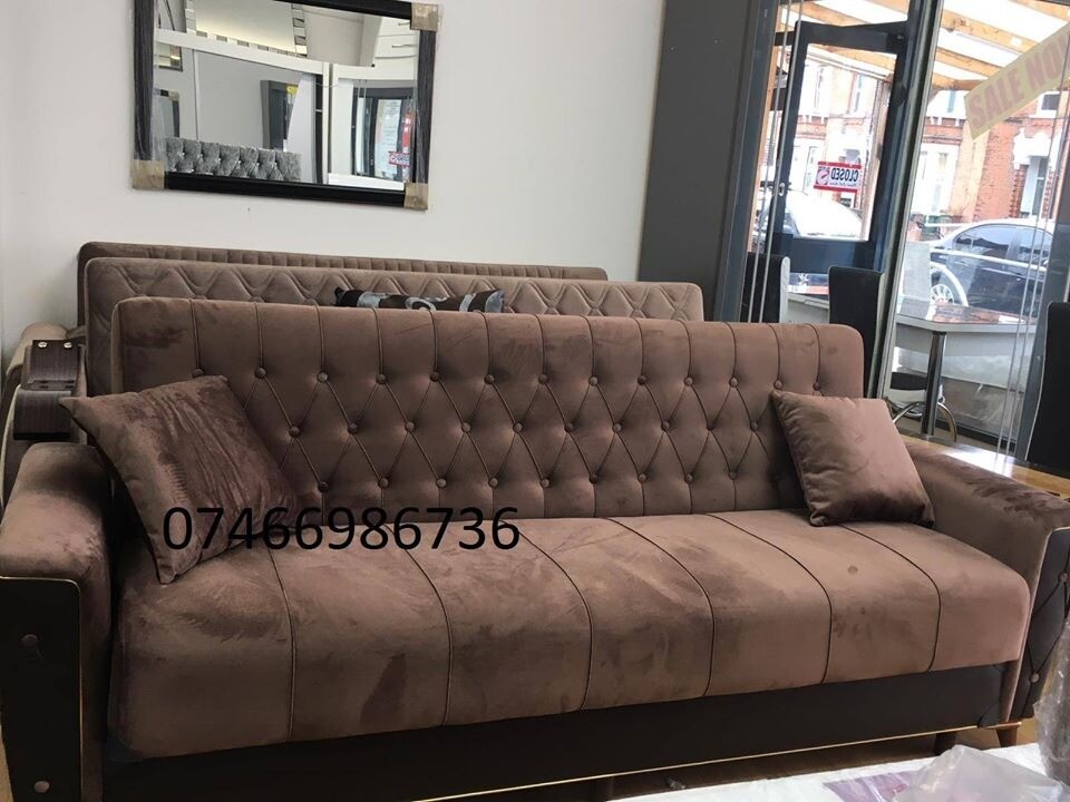 TURKISH ROSE BROWN SOFA BED WITH STORAGE + 2 FREE CUSHIONS ..CALL US NOW in Walthamstow