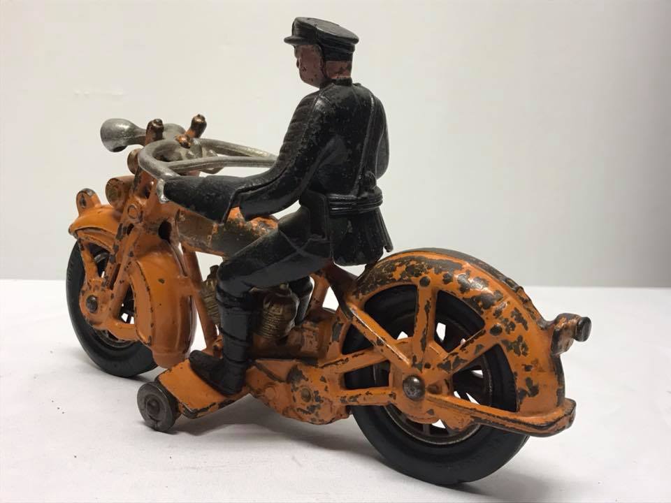 Antique Cast Iron Hubley Harley Davidson Orange Motorcycle