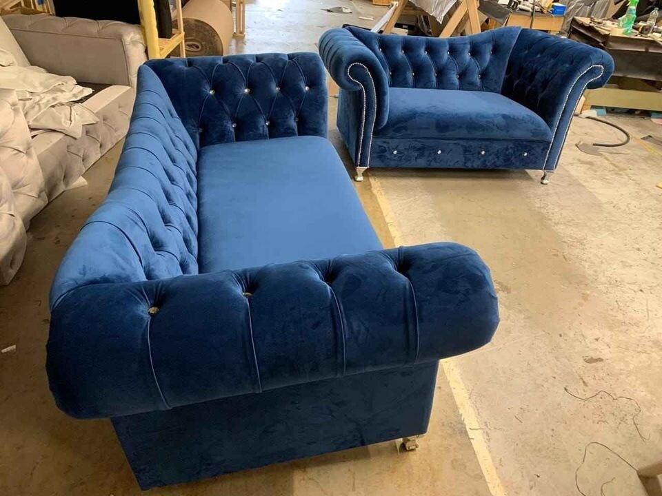 NEW BUTTERFLY CHESTERFIELD PLUSH VELVET CORNER SOFA OR 3+2 SOFA SET