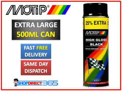 MOTIP Gloss Black Spray Paint Acrylic Multi Purpose Aerosol Metal 500ml UK 04005