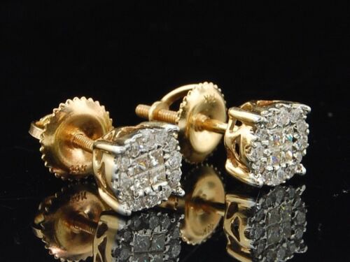 Pre-owned Jfl Diamonds & Timepieces Ladies 14k Yellow Gold Princess Cut Halo Set Diamond Studs Earrings 0.25 Ct. In White