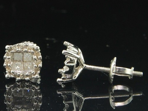 Pre-owned Jfl Diamonds & Timepieces Diamond Earrings .925 Sterling Silver Princess Round Halo Design Studs 0.60 Tcw In White