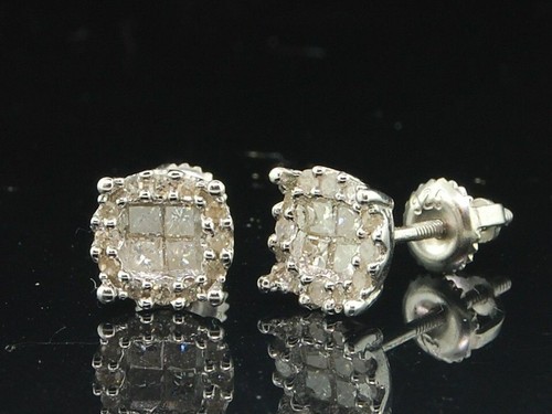 Pre-owned Jfl Diamonds & Timepieces Diamond Earrings .925 Sterling Silver Princess Round Halo Design Studs 0.60 Tcw In White