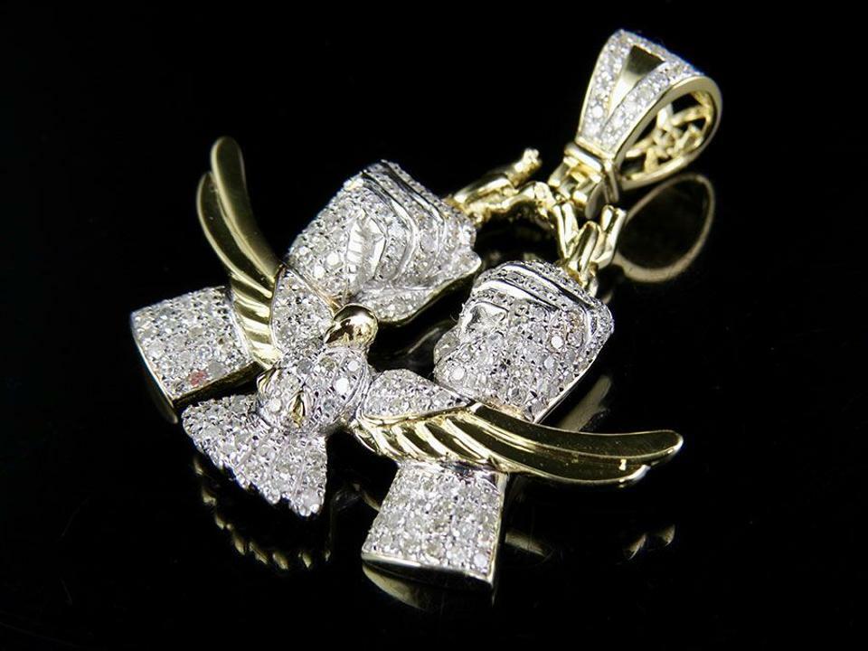 ONLINE0369 MEN'S FREEDOM CHARM PENDANT ROUND GENUINE MOISSANITE YELLOW GOLD PLATED SILVER