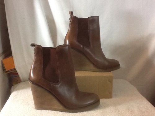 Cute Woman's Sz 6 1/2 M LUCKY BRAND Blue Jeans America Brown Wedge Bootie NICE