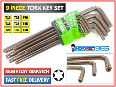 9PC Offset Extra Long Reach Tamperproof Hollow End Torx Torque Star Key Set 2354