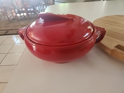 Hall Casserole Dish Sundial Lid Red Kitchenware USA Vintage Art Deco Baking