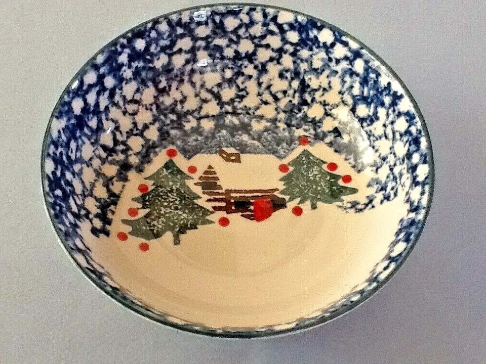 Folk Craft 'Cabin In The Snow' by Tienshan Winter Holiday Christmas Bowl 6 1/2