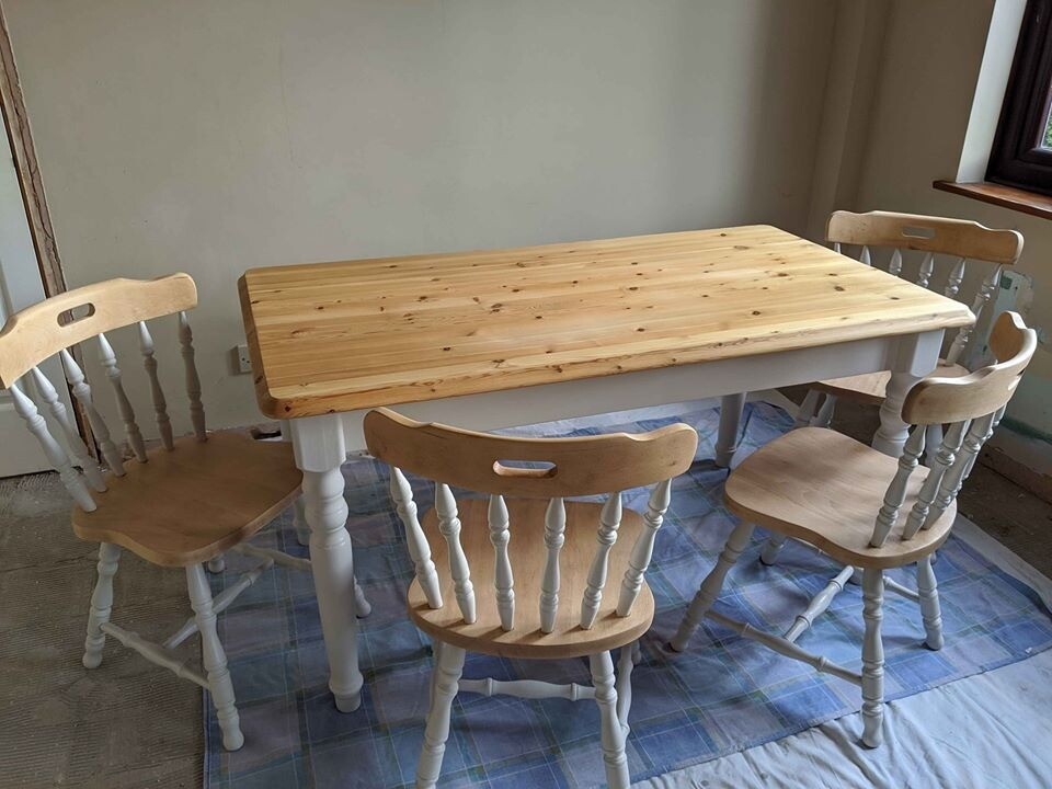 Solid Wood Farmhouse Table and Four Chairs | in Milton Keynes