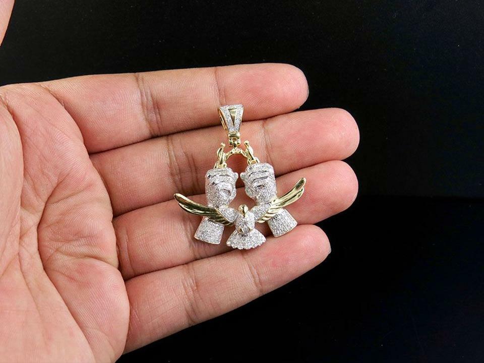 ONLINE0369 MEN'S FREEDOM CHARM PENDANT ROUND GENUINE MOISSANITE YELLOW GOLD PLATED SILVER