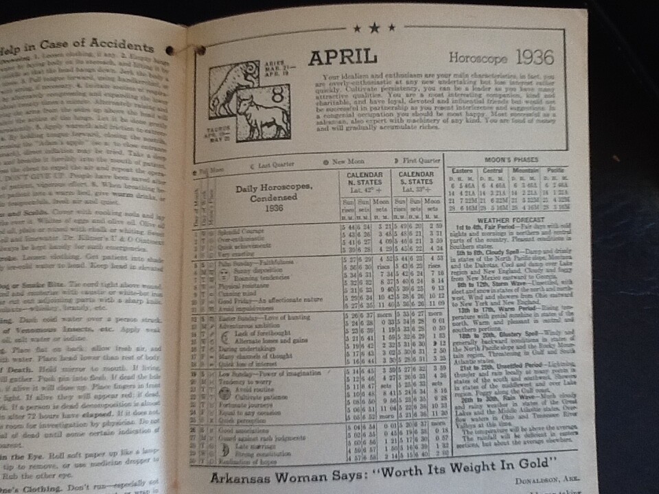 Elgin Drug Store 1936 Dream and Almanac booklet. Elgin, Nebraska. Swamp Root.