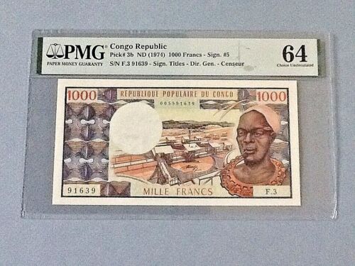 Congo Republic 1,000 Francs P-3b ND(1974)  PMG 64 