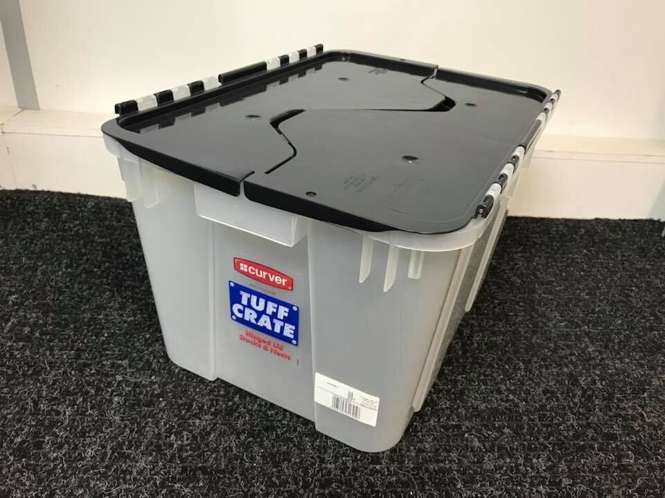 Curver 55 litre Storage Crates Stackable Clear & Black NEW Tuff Crate