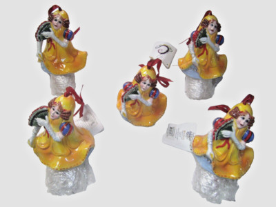 Vanmark 5 Christmas Stocking Anthropomorphic Lady Bells 7'' Ornaments  2004 NEW
