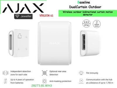 Ajax DualCurtain Outdoor Wireless Bidirectional Curtain  PIR Motion Detector