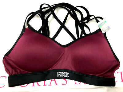  Victoria's Secret Pink Ultimate Strappy Push-up Sports Bra Maroon NWT